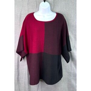 Nina Leonard Color Block Dolman Sleeve Oversize Sweater Womens Size M Red Black